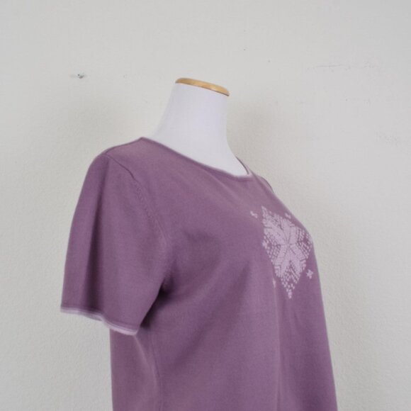 Vintage 90s Crosstich Mauve Knit Top size M - Picture 4 of 9